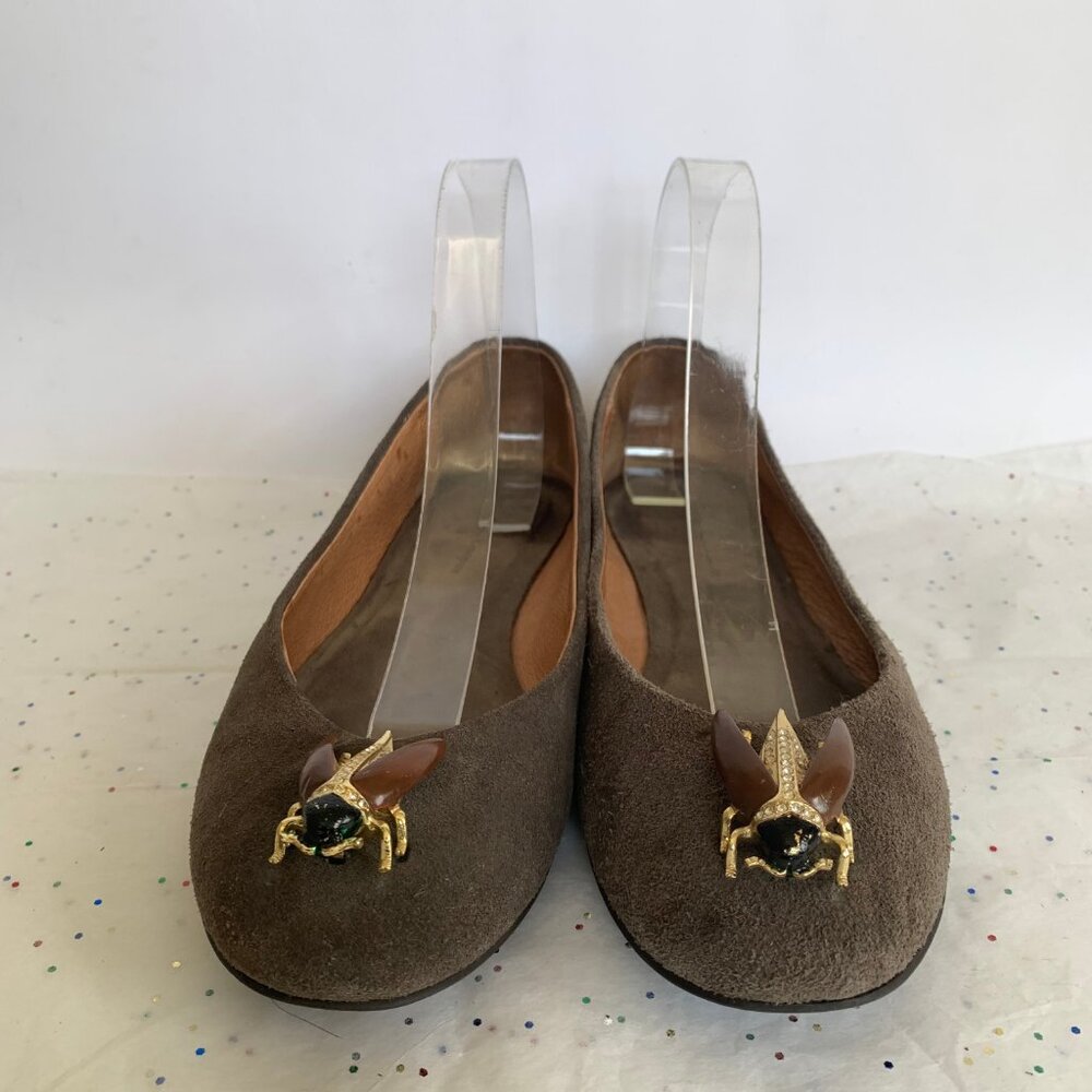 Pilcro and the Letterpress Brown Suede Beetle Bee Insect Ballet Flats - Size 9
